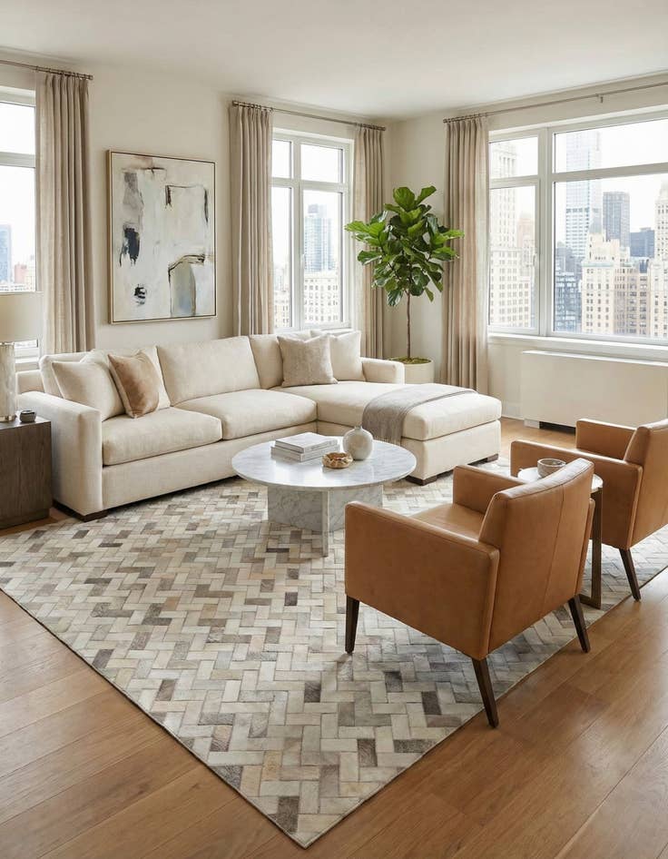 Detail image of  5' 3 x 7' 11 Cowhide - Patchwork Rug