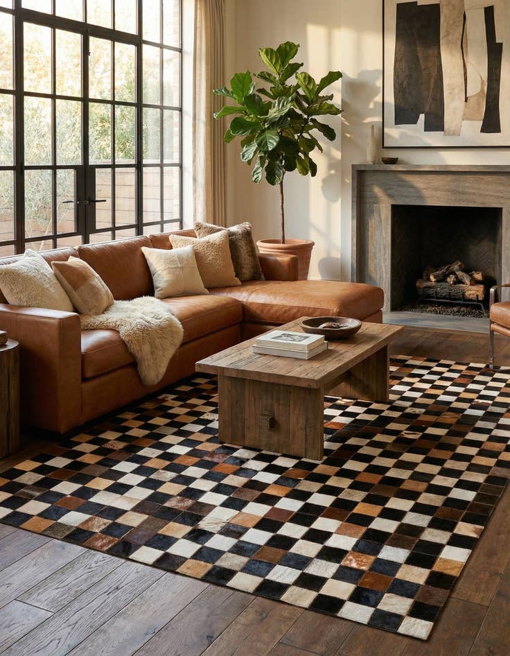 Detail image of  5' 1 x 8' Cowhide Leather Rug