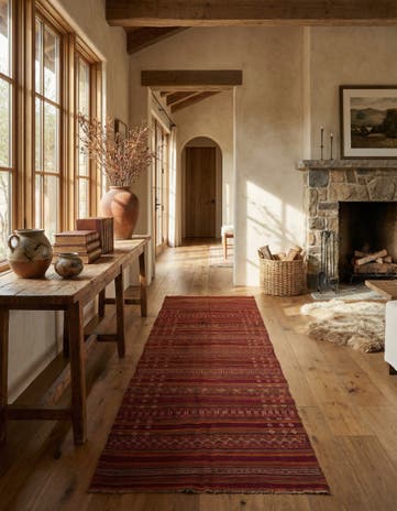 4' 6 x 13' 4 Hand Woven Kilim Fars Wool Runner Rug