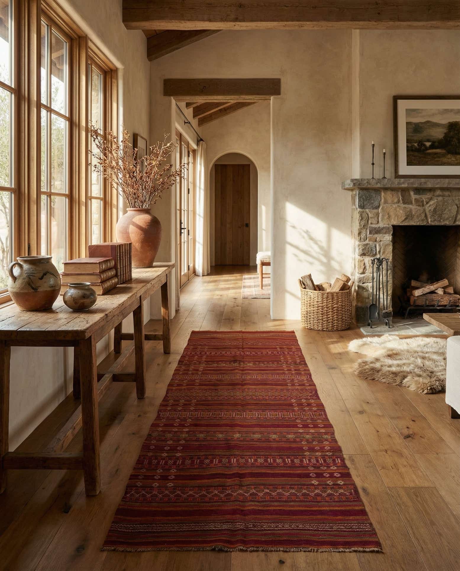 4' 6 x 13' 4 Hand Woven Kilim Fars Wool Runner Rug