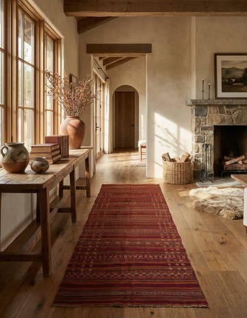4' 6 x 13' 4 Hand Woven Kilim Fars Wool Runner Rug