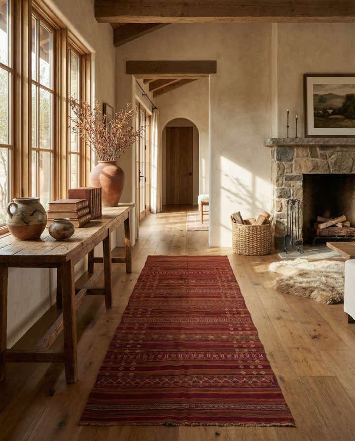 4' 6 x 13' 4 Hand Woven Kilim Fars Wool Runner Rug