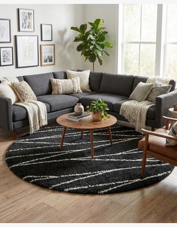 Black and White Serenity Shag Round Rug