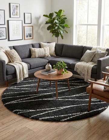 Black and White Serenity Shag Round Rug