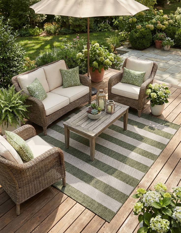 Detail image of 7' 10 x 7' 10  Washable Striped Indoor / Outdoor Square Rug