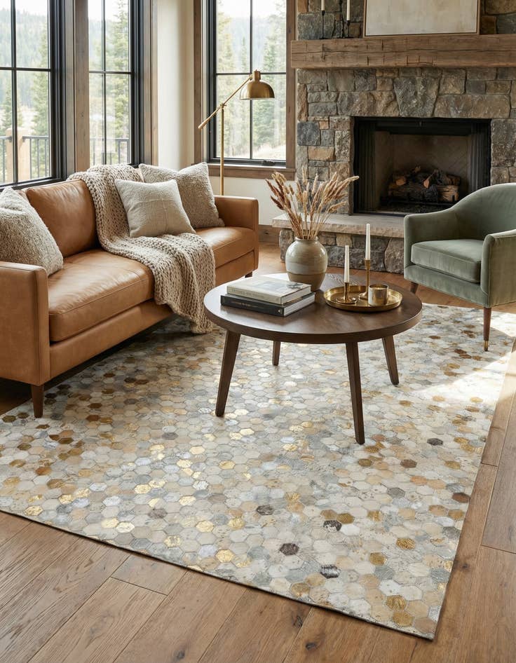 Detail image of  5' 2 x 8' 1 Cowhide - Patchwork Rug