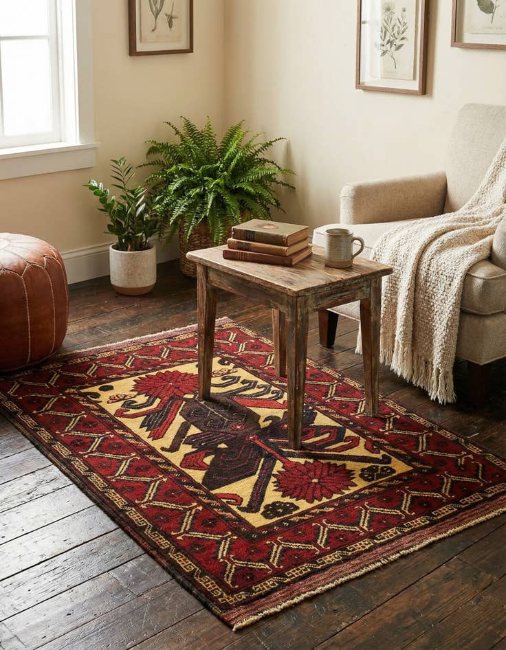 Detail image of 3' x 4' 7  Hand Knotted Sumak Wool Rug