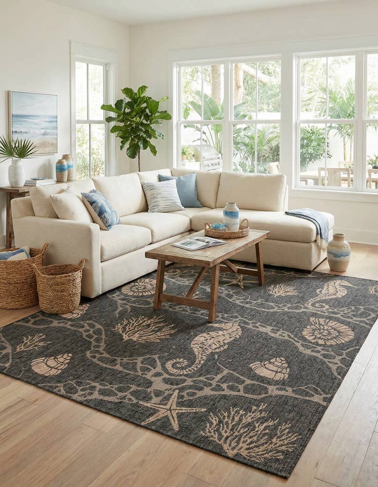 Detail image of  7' 10 x 10'  Washable Coastal Indoor / Outdoor Rug