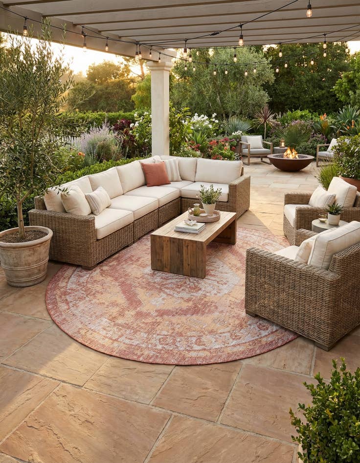 Detail image of 13' x 13'  Washable Traditional Indoor / Outdoor Round Rug