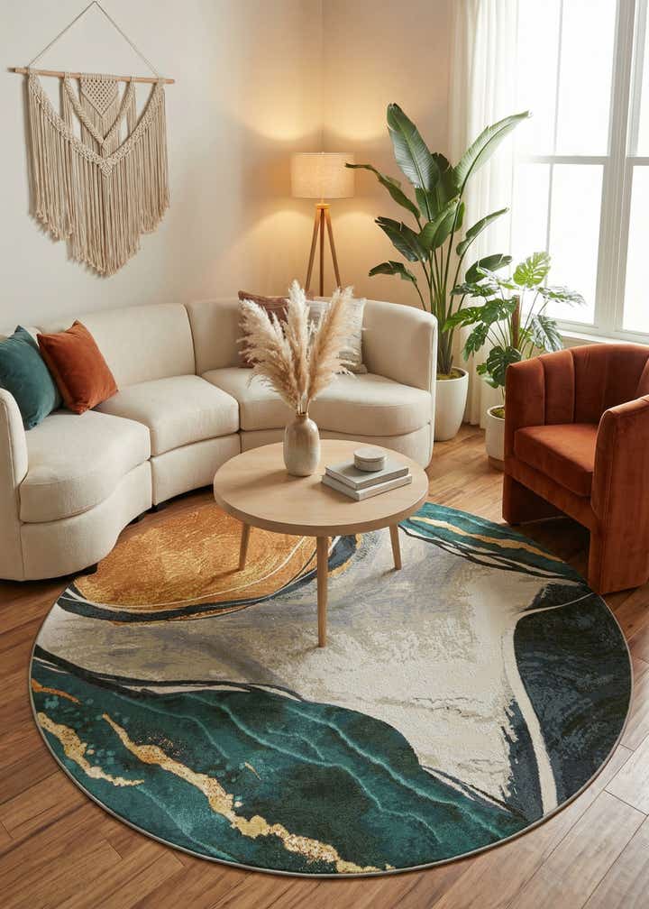 6' 1 x 6' 1 Easy-Clean Modern Indoor / Outdoor Round Rug