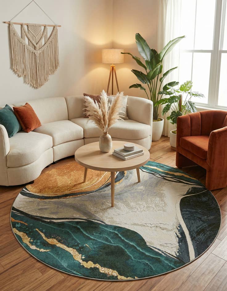 Detail image of  6' 1 x 6' 1  Washable Modern Indoor / Outdoor Round Rug