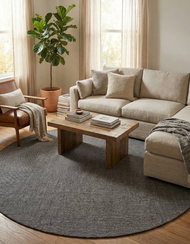 Detail image of 7' 10 x 7' 10  Washable Solid Indoor / Outdoor Round Rug