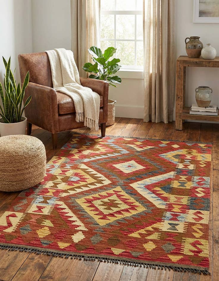 Detail image of 3' 2 x 4' 9  Hand Woven Kilim Maymana Wool Rug