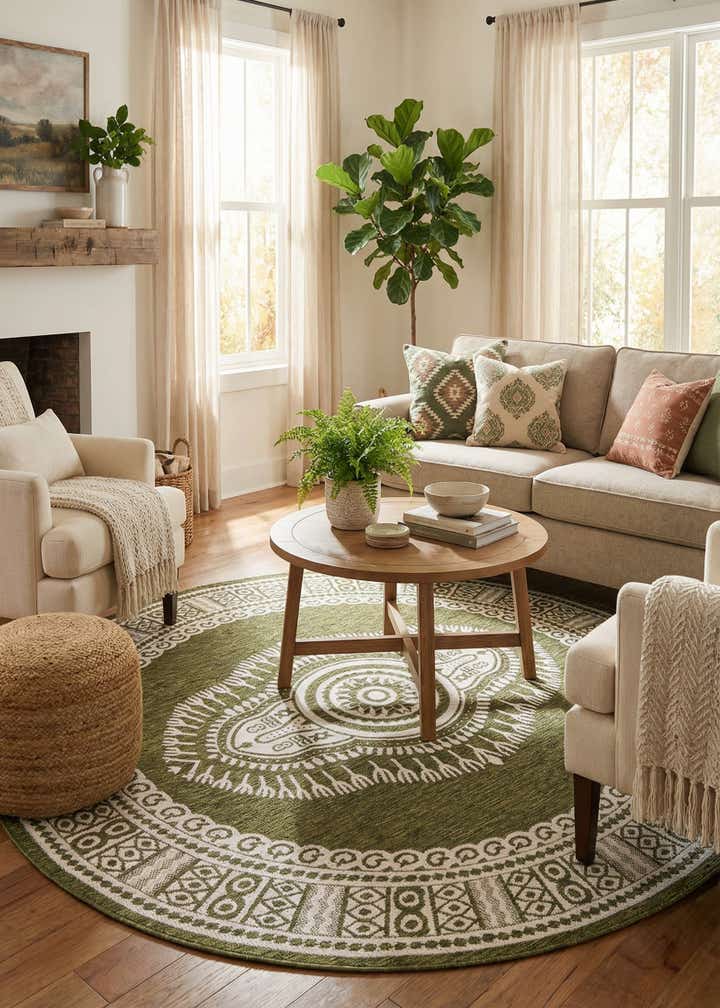 7' 10 x 7' 10 Easy-Clean Traditional Indoor / Outdoor Round Rug