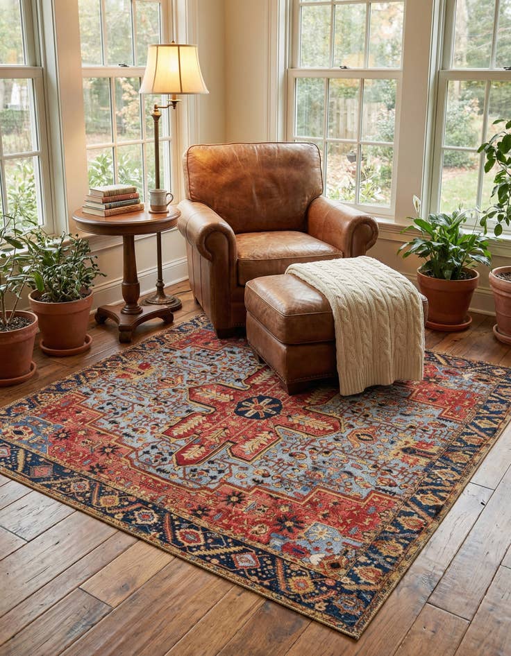 Detail image of 10' x 10'  Washable Traditional Indoor / Outdoor Square Rug