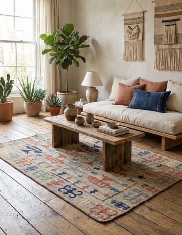 4' 10 x 5' 4 Hand Woven Kilim Suzani Wool Square Rug