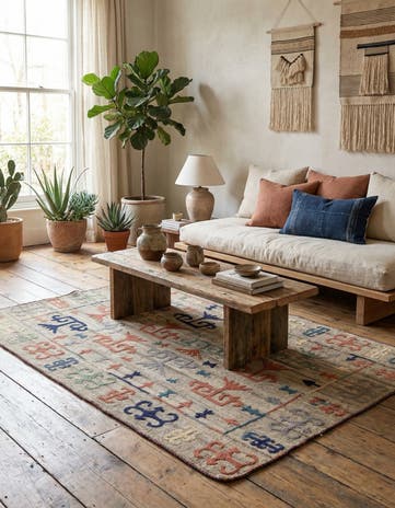 4' 10 x 5' 4 Hand Woven Kilim Suzani Wool Square Rug