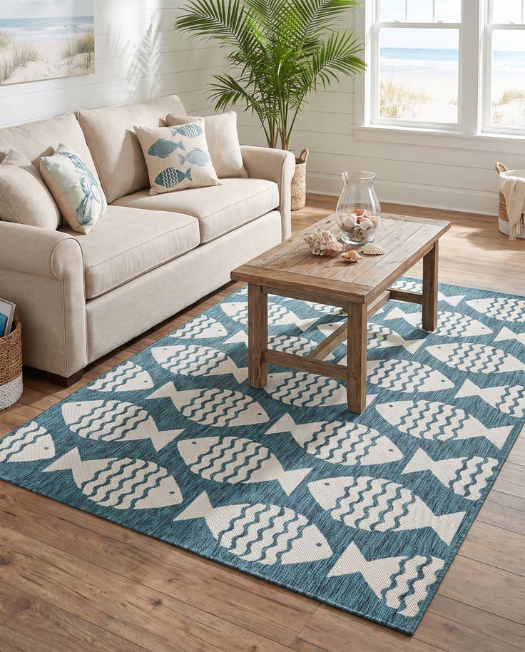 Detail image of 5' 3 x 8' Easy-Clean Coastal Indoor / Outdoor Rug