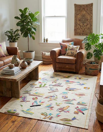 4' 3 x 5' 9 Hand Woven Kilim Suzani Wool Rug