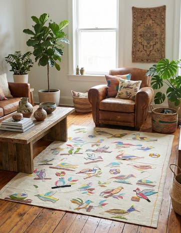4' 3 x 5' 9 Hand Woven Kilim Suzani Wool Rug