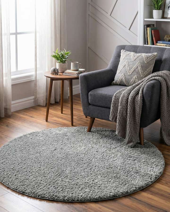 5' x 5' Soft Solid Shag Round Rug