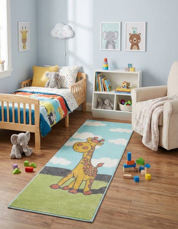 Blue Giraffe Whimsy Kids Runner Rug