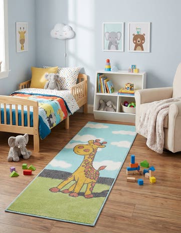 Blue Giraffe Whimsy Kids Runner Rug
