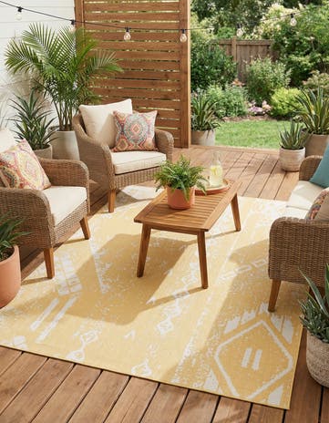 Yellow Easy-Clean Bohemian Indoor / Outdoor Rug