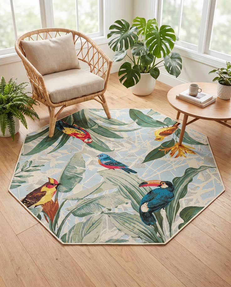 Detail image of 160cm x 160cm Fácil de limpiar Botanical Alfombra Comprar todos los estilos octágono