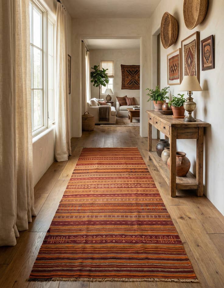 Detail image of  3' 10 x 9' 2  Hand Woven Kilim Fars Wool Runner Rug