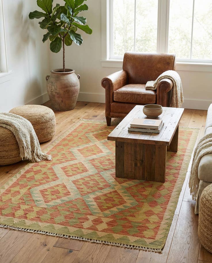 Detail image of 3' x 5' 2 Hand Woven Kilim Waziri Wool Rug