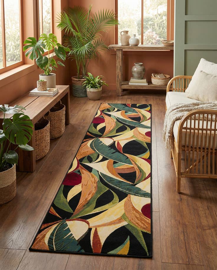 Detail image of 2' 7 x 12' Easy-Clean Botanical Indoor / Outdoor Runner Rug