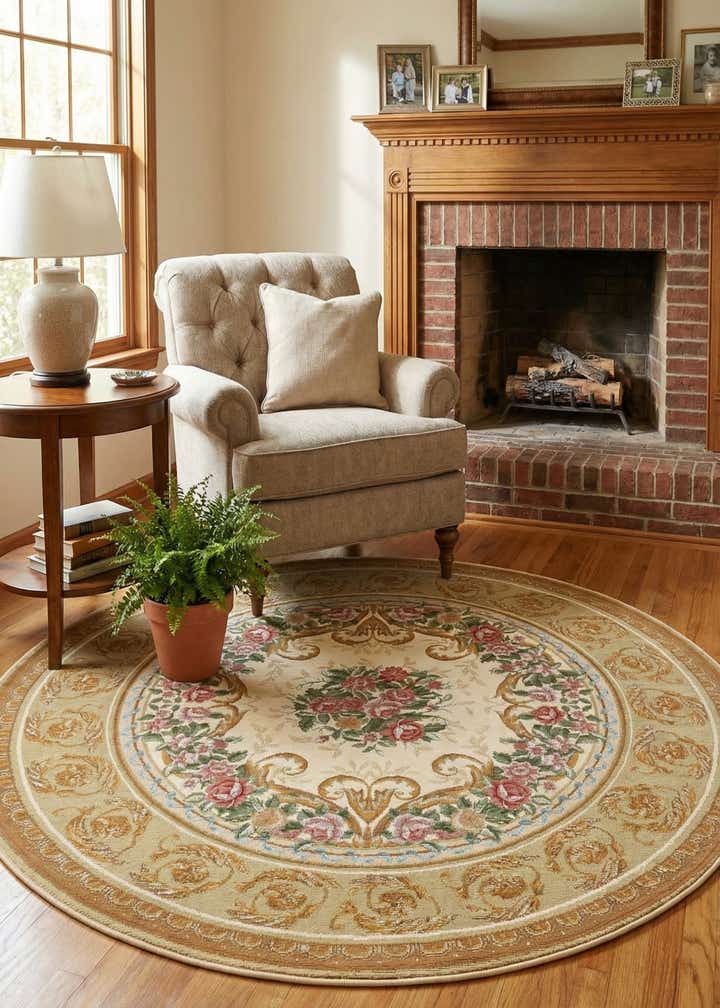 5' x 5' Easy-Clean Traditional Indoor / Outdoor Round Rug