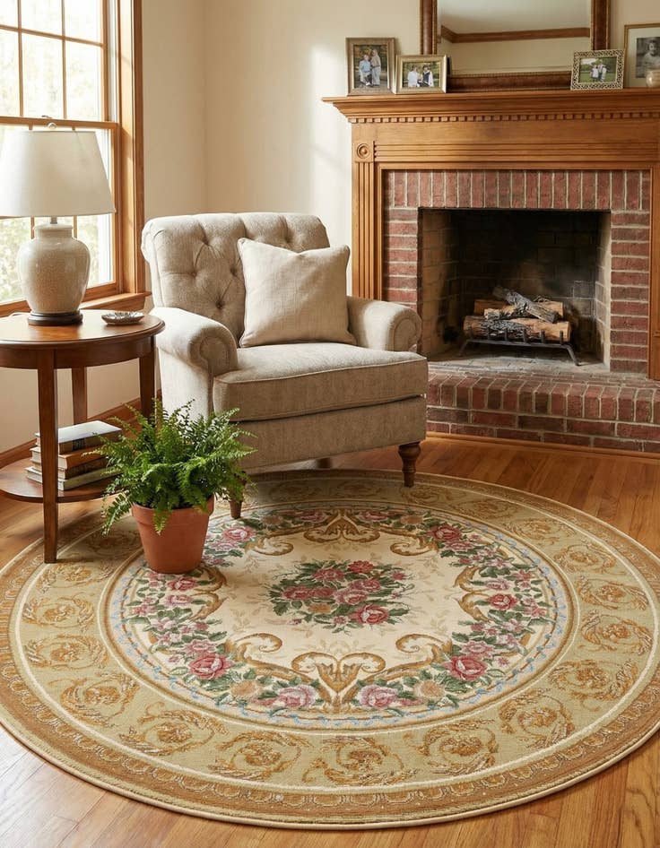 Detail image of  5' x 5'  Washable Traditional Indoor / Outdoor Round Rug