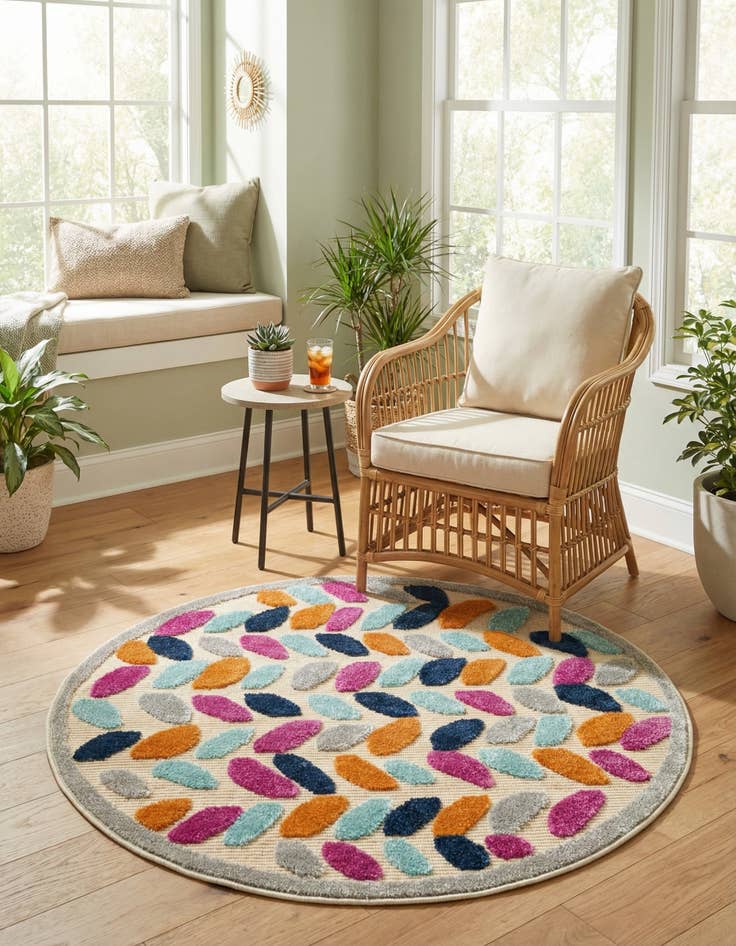 Detail image of 3' 3 x 3' 3  Washable Aruba Indoor / Outdoor Round Rug