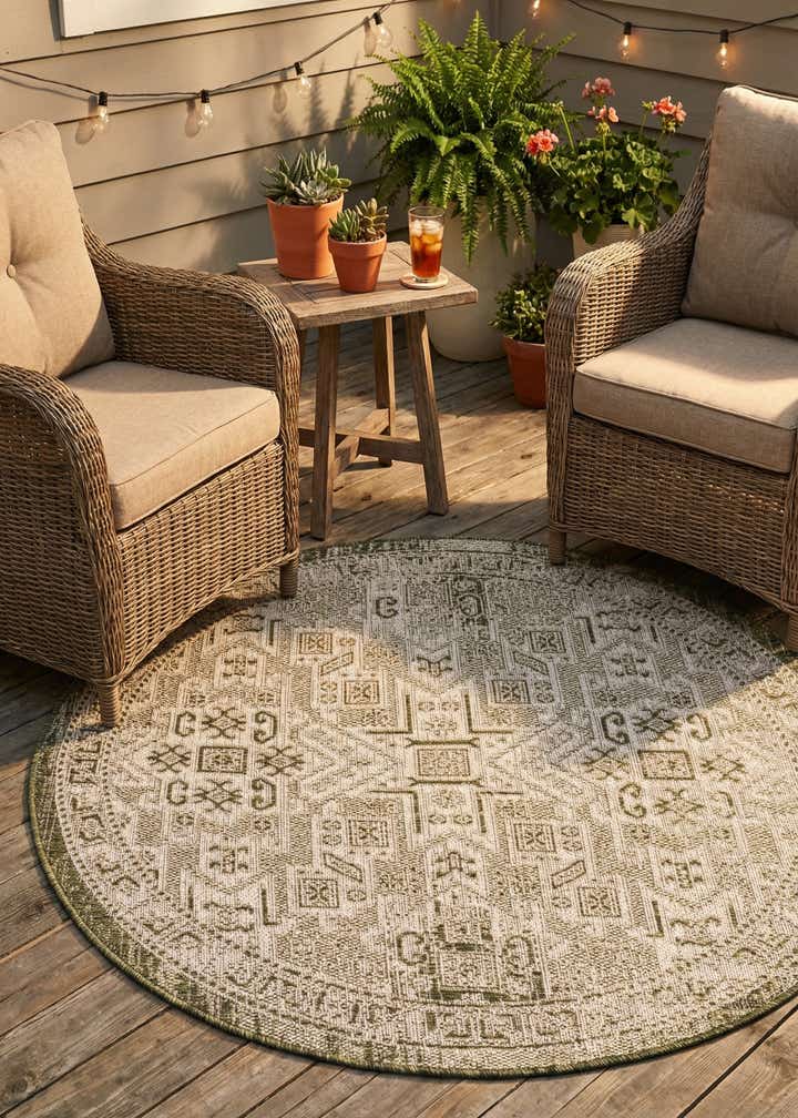 4' x 4' Easy-Clean Aztec Indoor / Outdoor Round Rug