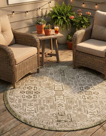 4' x 4' Easy-Clean Aztec Indoor / Outdoor Round Rug