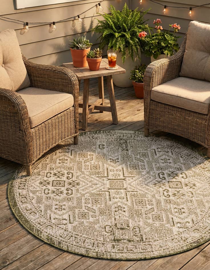 Detail image of 4' x 4'  Washable Aztec Indoor / Outdoor Round Rug