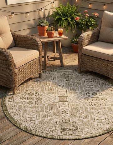 4' x 4' Easy-Clean Aztec Indoor / Outdoor Round Rug