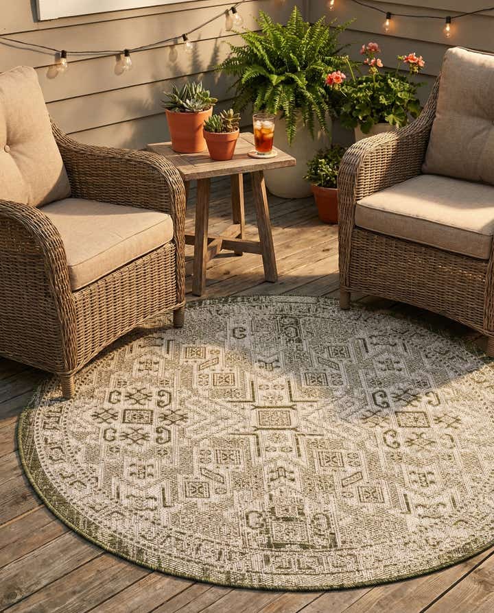 4' x 4' Easy-Clean Aztec Indoor / Outdoor Round Rug