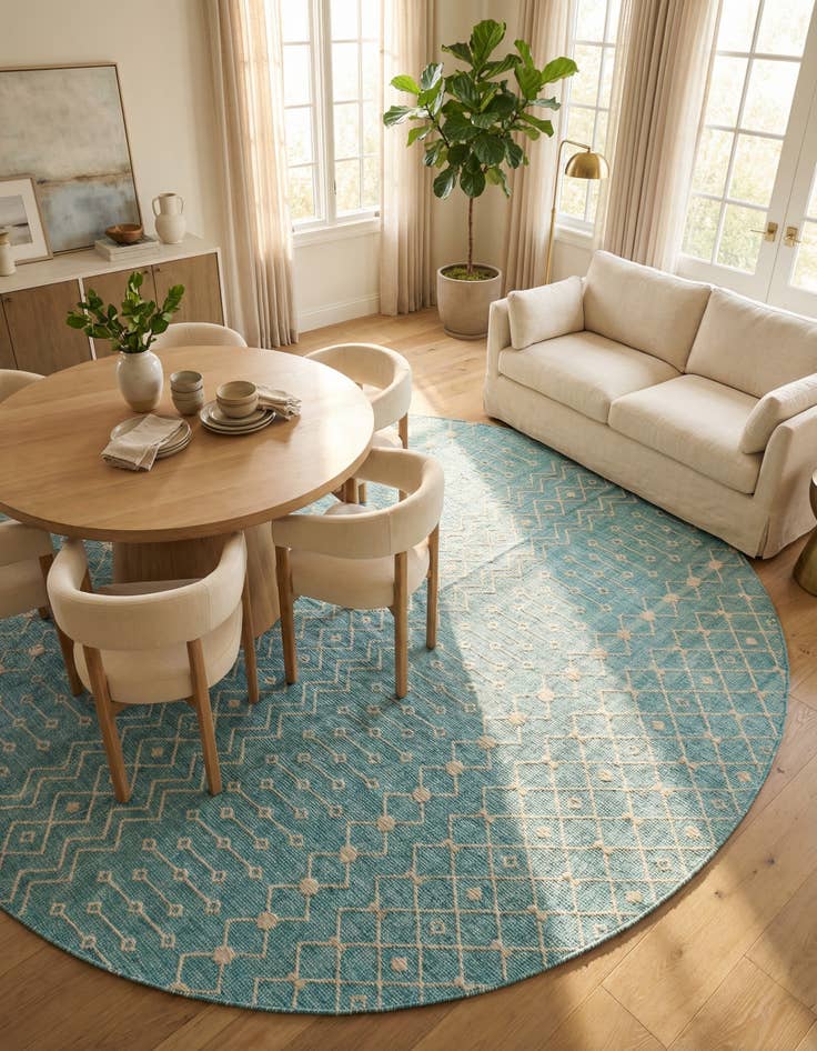 Detail image of 13' x 13' Easy-Clean Trellis Indoor / Outdoor Round Rug