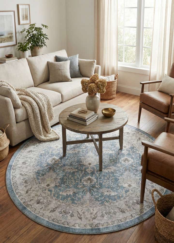 5' 1 x 5' 1 Washable Timeless Round Rug