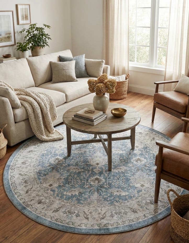 5' 1 x 5' 1 Washable Timeless Round Rug