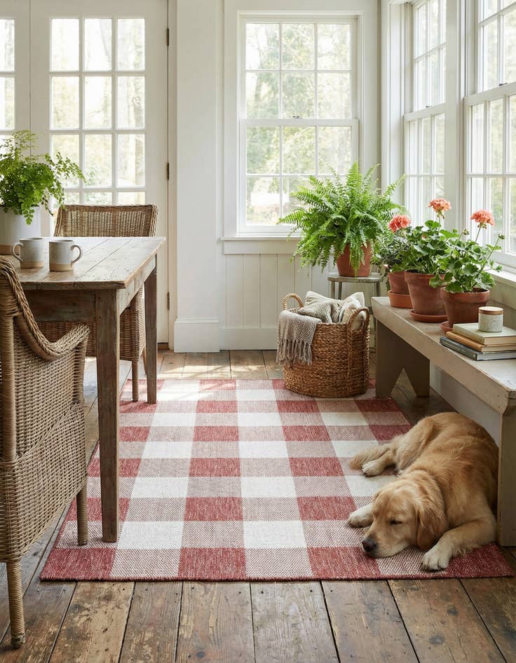 Detail image of 4' x 6'  Washable Checkered Indoor / Outdoor Rug