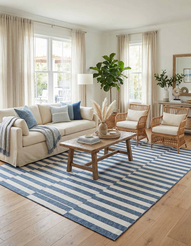 Detail image of 10' x 14'  Washable Striped Indoor / Outdoor Rug