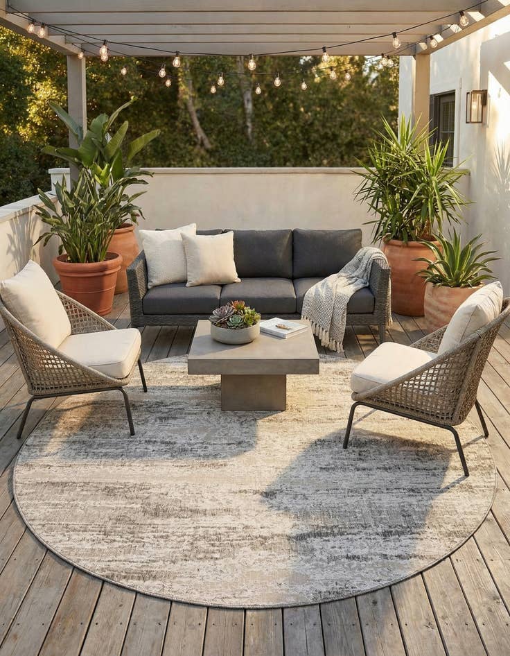 Detail image of 10' x 10'  Washable Modern Indoor / Outdoor Round Rug