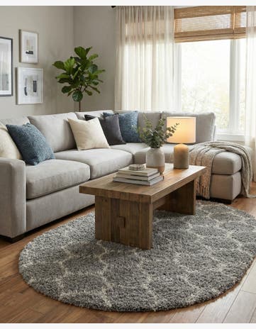 Gray Lattice Shag Oval Rug