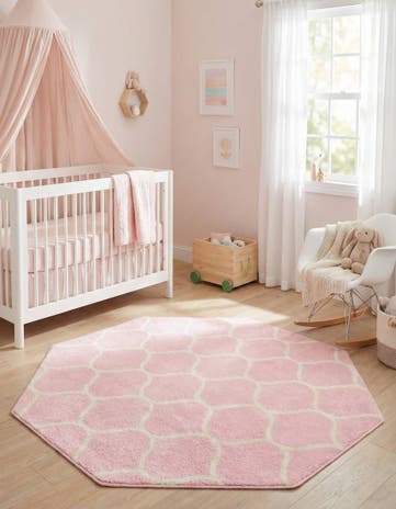 Light Pink Lattice Frieze Octagon Rug