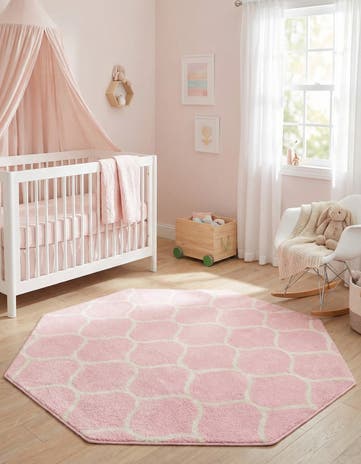 Light Pink Lattice Frieze Octagon Rug