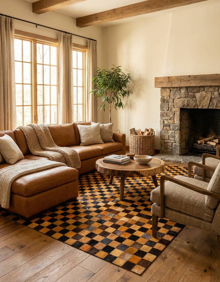 Detail image of  5' 2 x 8' Cowhide - Patchwork Rug